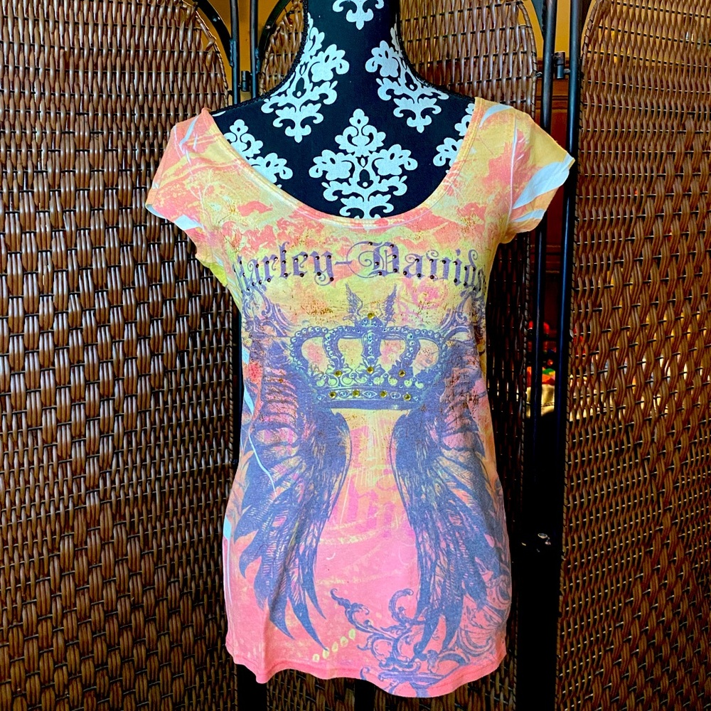 Harley Davidson pink women’s size small top w/tie in the back from Dallas, TX